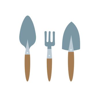 Garden tools vector illustration on white background. Different equipment for gardening hand drawn set