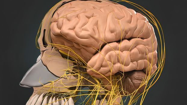 Neuron System in the Human Head 3D illustration