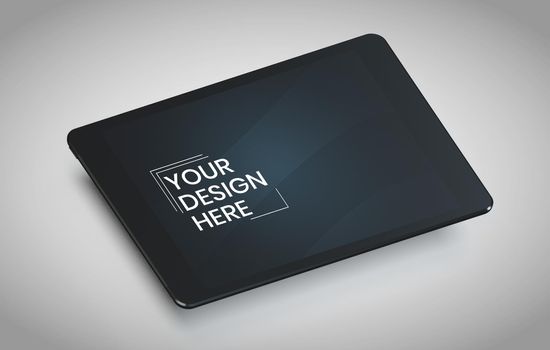 Tablet screen on white background mock up. Tablet modern monitor design. mock up isolated on gray background PSD. Save with clipping path.