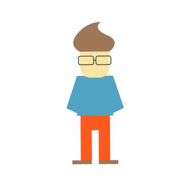 Vector flat character design on millennial boy. Casually clothed cheerful student standing full length. Simple icon