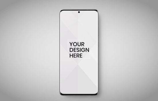 smartphone screen on white background mock up. Phone modern screen design. mock up isolated on gray background PSD. Save with clipping path.
