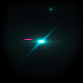 Cyan light Lens flare on black background. Digital lens flare with bright light isolated with a black background. Used for textures and materials.