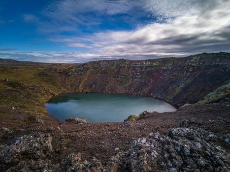 Kerid crater top wide angle in golden circle Iceland