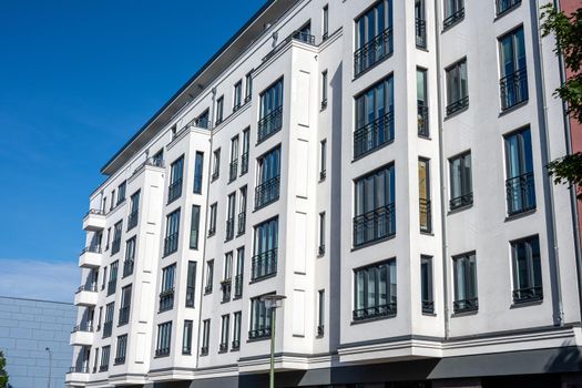 Modern multi-family apartment building seen in Berlin, Germany