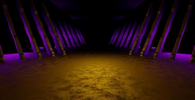 Alien SciFi Metallic Shiny Or Grungy Metal Virtual Reality Construction Spotlight Brown or Gold Banner Background Wallpaper Futuristic Architechture 3D Rendering