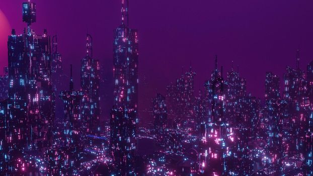 City Illustration At Night Panorama Night Banner Background 3d Render