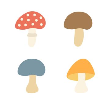 Hand drawn cute mushrooms - set of vector doodle illustrations on white