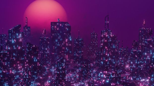 Cyberpunk Futuristic Skyscraper Cyber Punk City Banner Background 3d Render