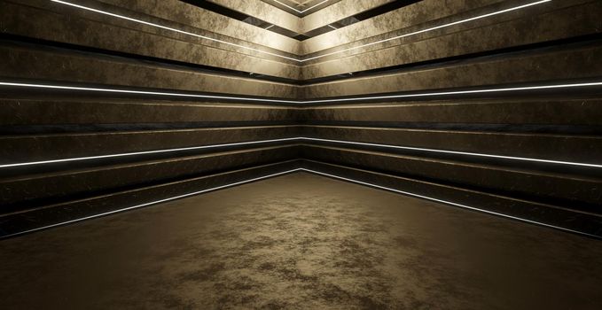 Futuristic Background Metallic Basement Underground Hall Spotlight Dark Background Wallpaper 3D Illustration