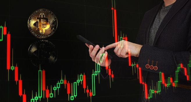 Finance Content marketing.Business Analytics Data Management System concept on dark background.