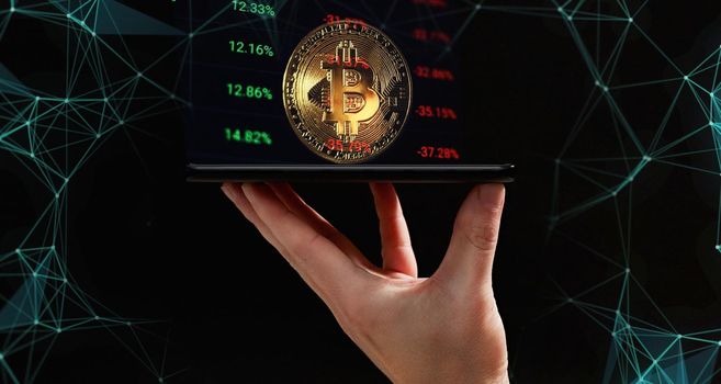 Market economy graph statistic showing growth of profit analyzing financial exchange on increase digital money background