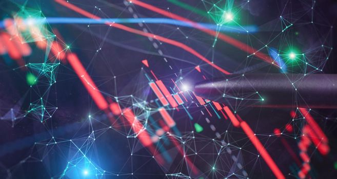 analysis for professional technical analysis on the monitor of a computer. Fundamental and technical analysis concept.
