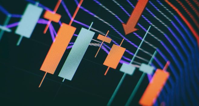 Economy trends background for business idea . Financial graph on technology abstract background represent financial crisis
