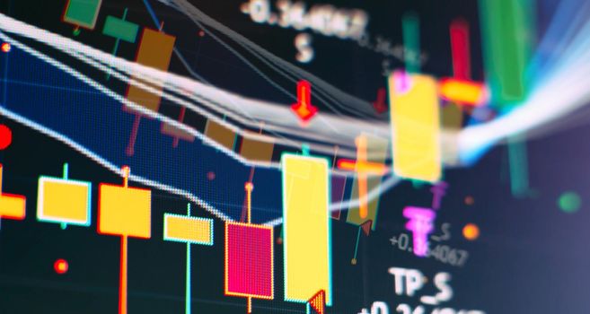 Stock market or forex trading graph and stock exchange, summary chart, economy trends background. Abstract finance background for business