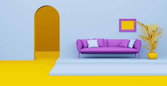 3d Abstract interior. Interior template. Bright color in the interior