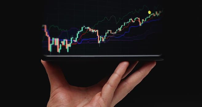 Market economy graph statistic showing growth of profit analyzing financial exchange on increase digital money background