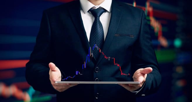 Development and growth business. man hand pointing line dot graph corporate future growth plan