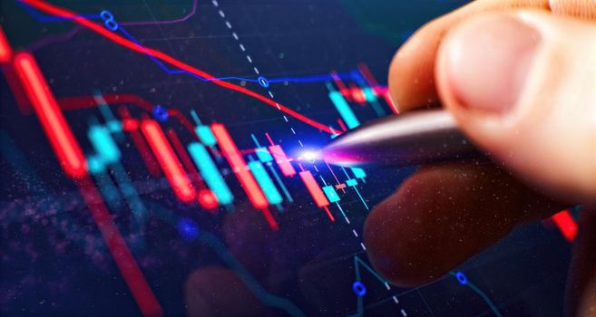 analysis for professional technical analysis on the monitor of a computer. Fundamental and technical analysis concept.