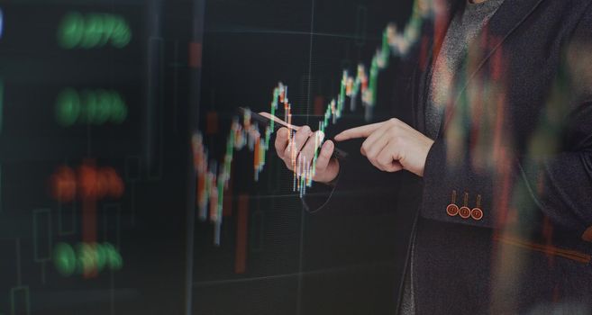 Finance Content marketing.Business Analytics Data Management System concept on dark background.