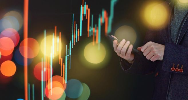Finance Content marketing.Business Analytics Data Management System concept on dark background.