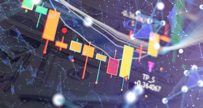 Stock market or forex trading graph and stock exchange, summary chart, economy trends background. Abstract finance background for business