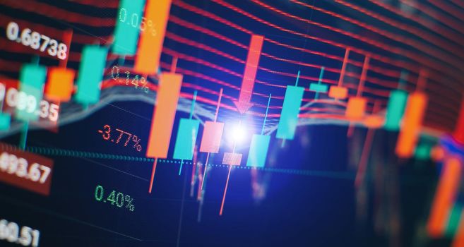 Economy trends background for business idea . Financial graph on technology abstract background represent financial crisis