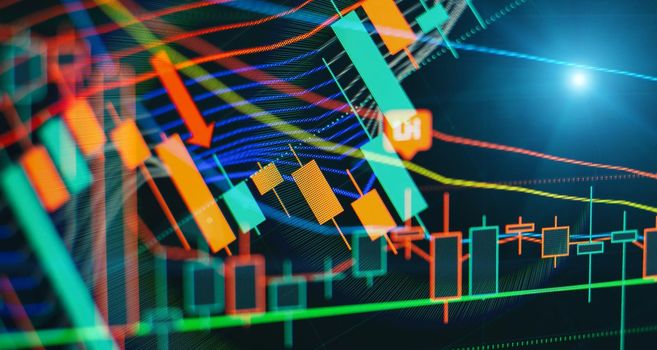 Professional technical analysis on the monitor of a computer. Fundamental and technical analysis concept.