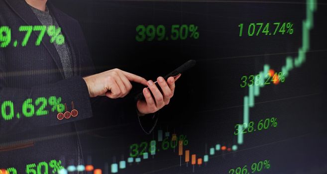 Analyzing investment statistics and indicators on dashboard for trading products. Business and finance strategy. Data analytics for stock