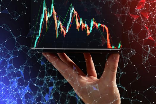 Market economy graph statistic showing growth of profit analyzing financial exchange on increase digital money background