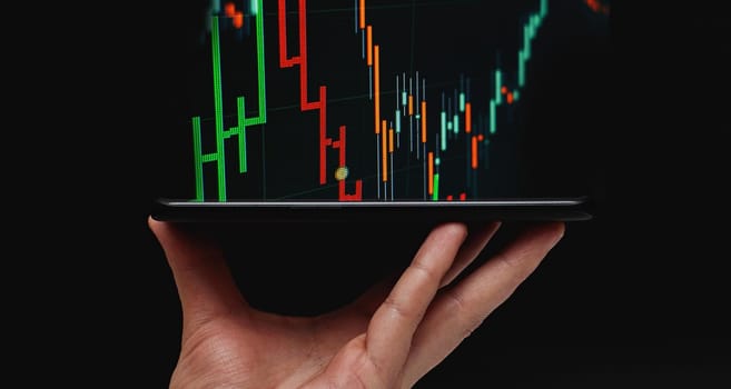 Market economy graph statistic showing growth of profit analyzing financial exchange on increase digital money background