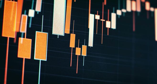 Virtual abstract financial graph interface on modern interior background, financial and trading concept