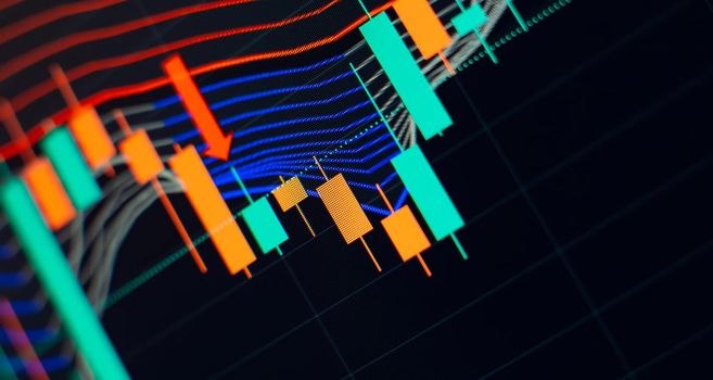 Professional technical analysis on the monitor of a computer. Fundamental and technical analysis concept.