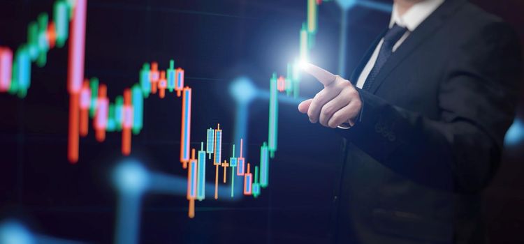 Market economy graph statistic showing growth of profit analyzing financial exchange on increase digital money background with trade chart finance data