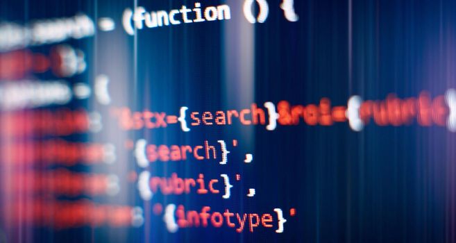 Software develop company office. Database bits access stream visualisation. Programming code abstract