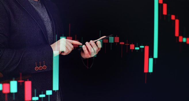 Finance Content marketing.Business Analytics Data Management System concept on dark background.