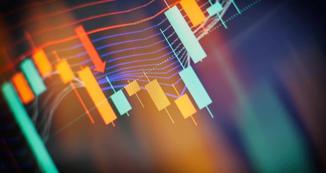 Professional technical analysis on the monitor of a computer. Fundamental and technical analysis concept.