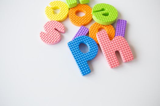 Multicolored letters. Letters for the study of children in kindergarten or school, fluted letters, tactile letters