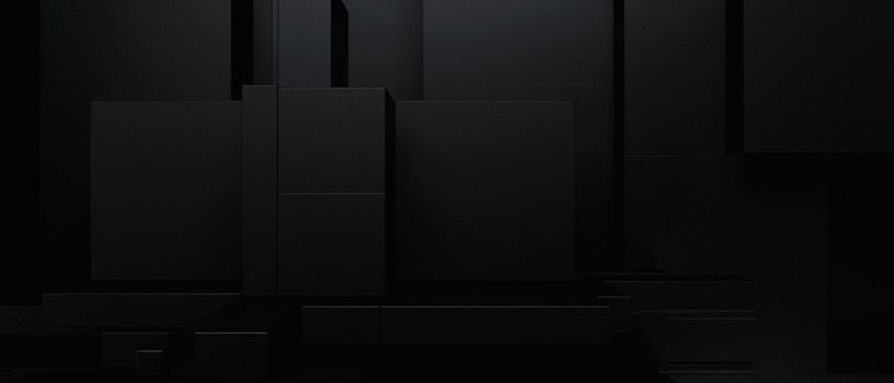 Luxurious black squares banner background 3D Rendering