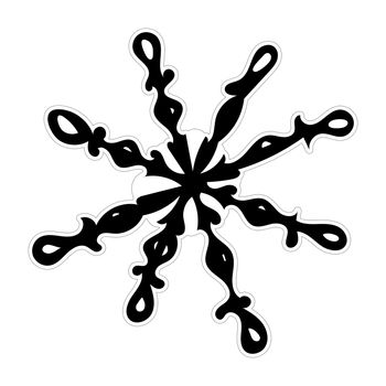 Hand drawn Black and White Doodle Sketch Snowflake Sticker. Illustration of Snow for Xmas, Christmas and New Year.