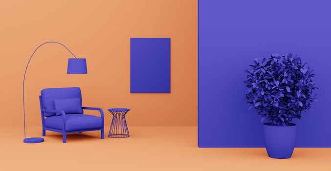 3d Abstract interior. Interior template. Bright color in the interior