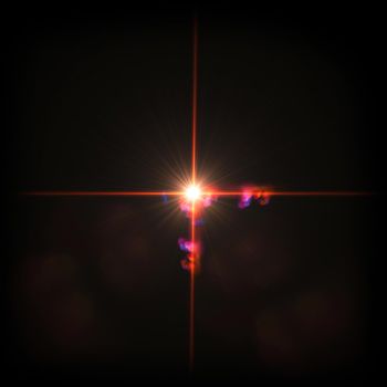 Digital lens flare with bright light isolated with a black background. Used for textures and materials.