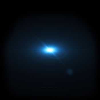 Blue Light Lens flare on black background. Lens flare with bright light isolated with a black background. Used for textures and materials.