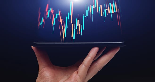 Market economy graph statistic showing growth of profit analyzing financial exchange on increase digital money background