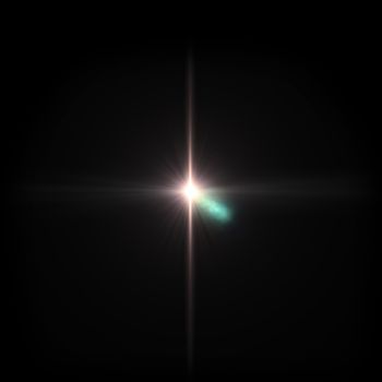 Yellow Light Lens flare on black background. Lens flare with bright light isolated with a black background. Used for textures and materials.
