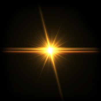 Yellow Light Lens flare on black background. Lens flare with bright light isolated with a black background. Used for textures and materials.