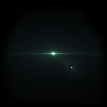 Green Light Lens flare on black background. Lens flare with bright light isolated with a black background. Used for textures and materials.