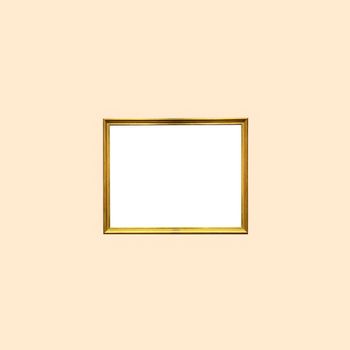 Antique art fair gallery frame on beige wall at auction house or museum exhibition, blank template with empty white copyspace for mockup design, artwork concept