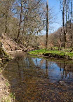 Panoramic image of bodies of water, idyllic scenery within the Bergisches Land, Germany