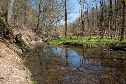 Panoramic image of bodies of water, idyllic scenery within the Bergisches Land, Germany