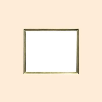 Antique art fair gallery frame on beige wall at auction house or museum exhibition, blank template with empty white copyspace for mockup design, artwork concept